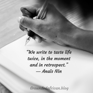 Hand writing in diary. Quote by Anais Nin