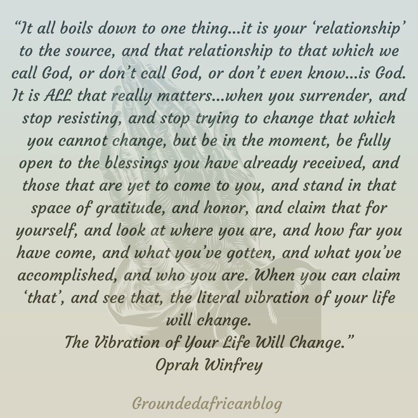 Image of praying hands overlaid with Quote by Oprah Winfrey