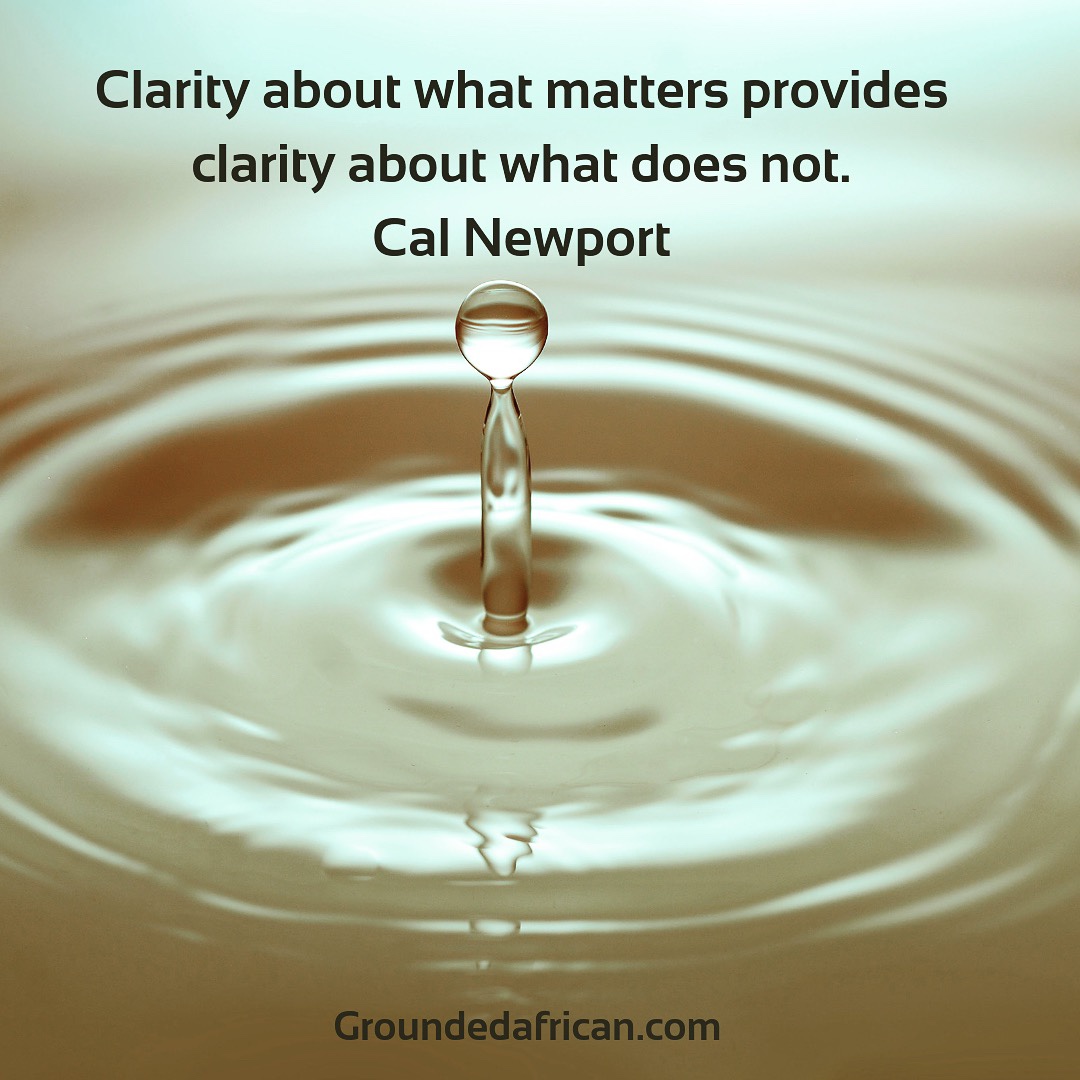 Water droplet. Quote by Cal Newport re: clarity of focus