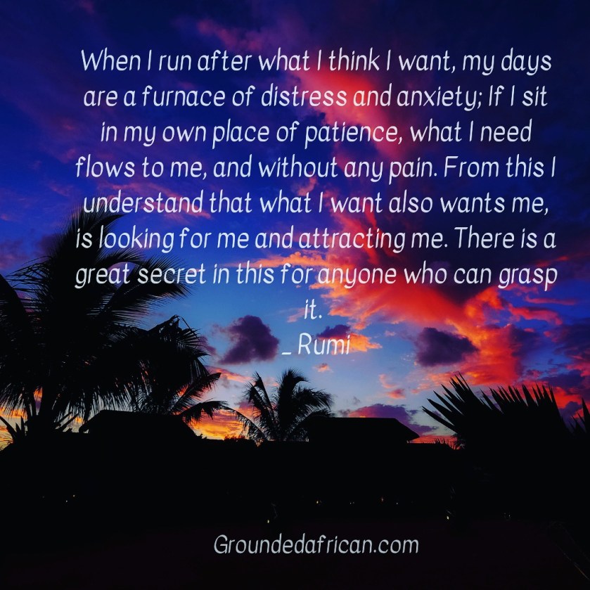 Reddened partly cloudy dusk sky. Quote by Rumi