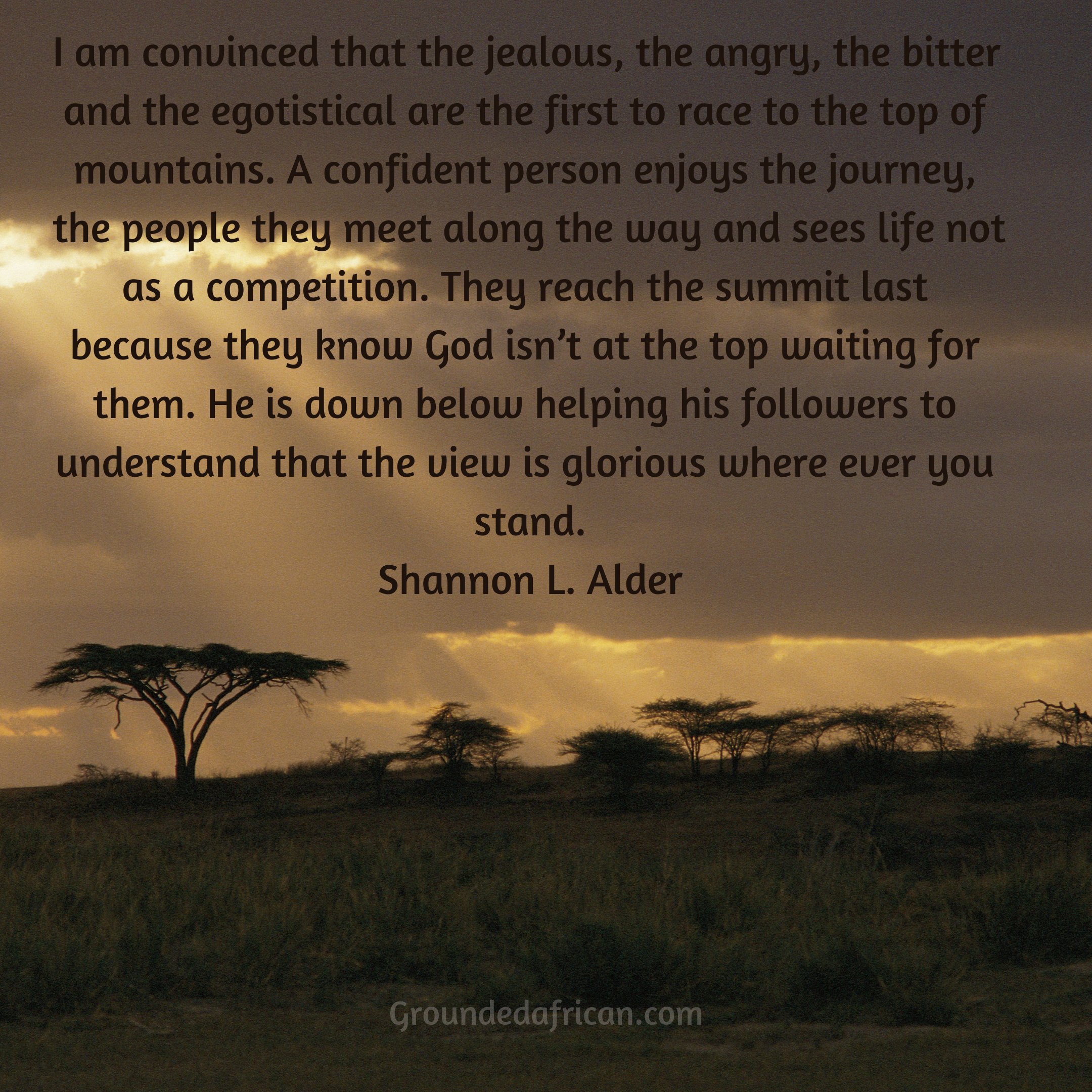 African landscape with sun rays breaking through the clouds. 