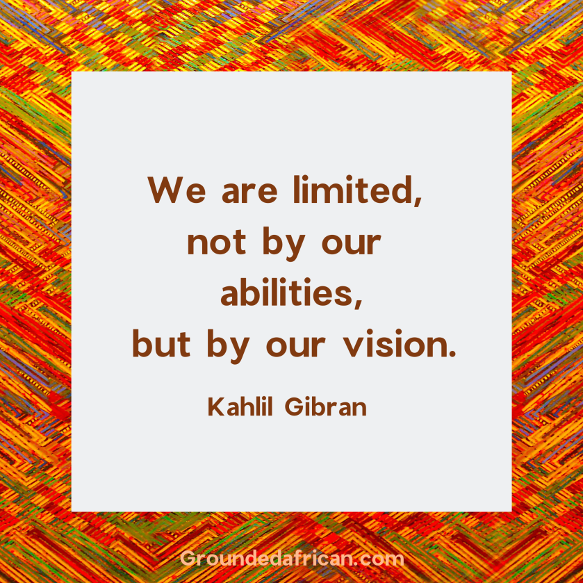 Quote by Kahlil Gibran in a white box over an African pattern