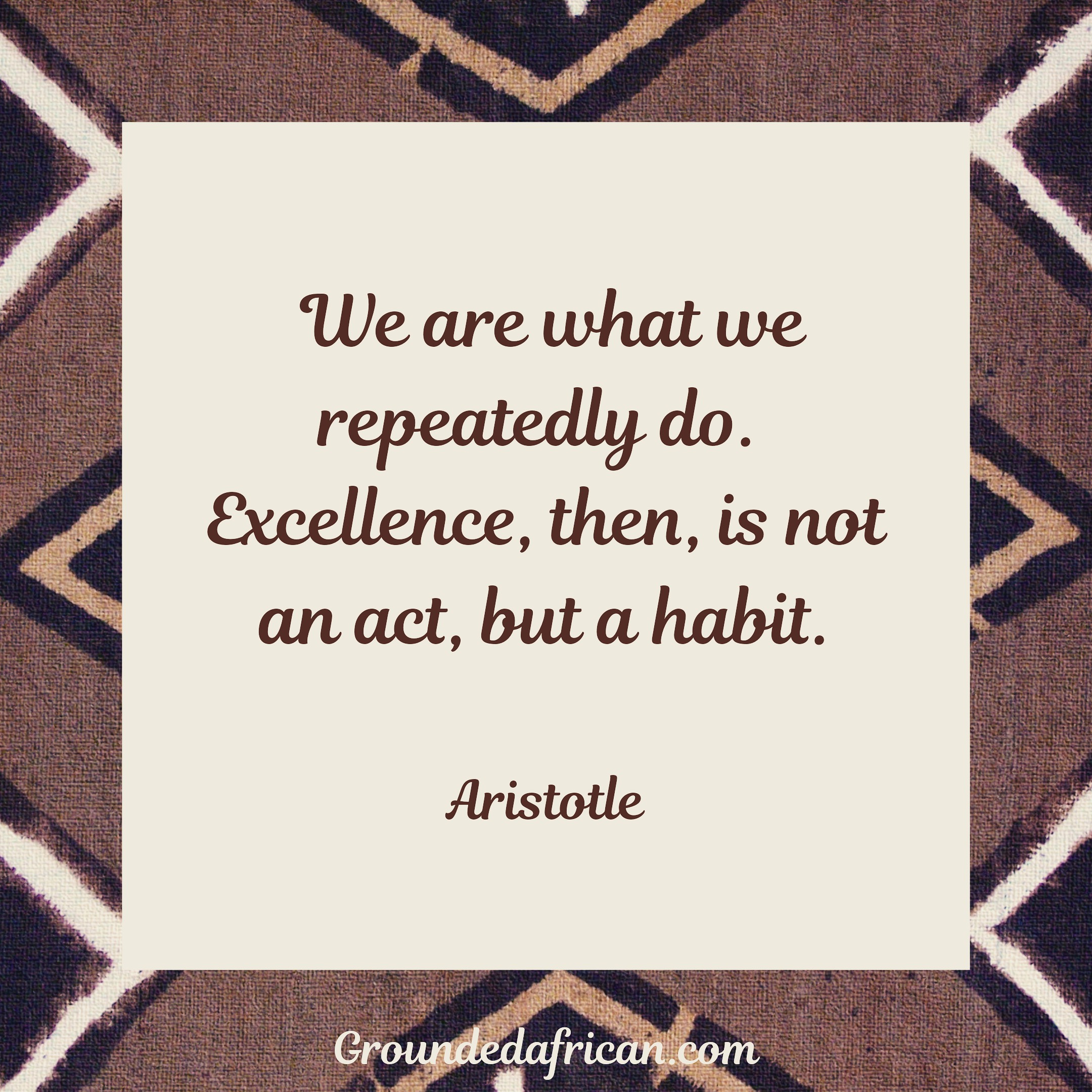 Quote by Aristotle in white square and African print background
