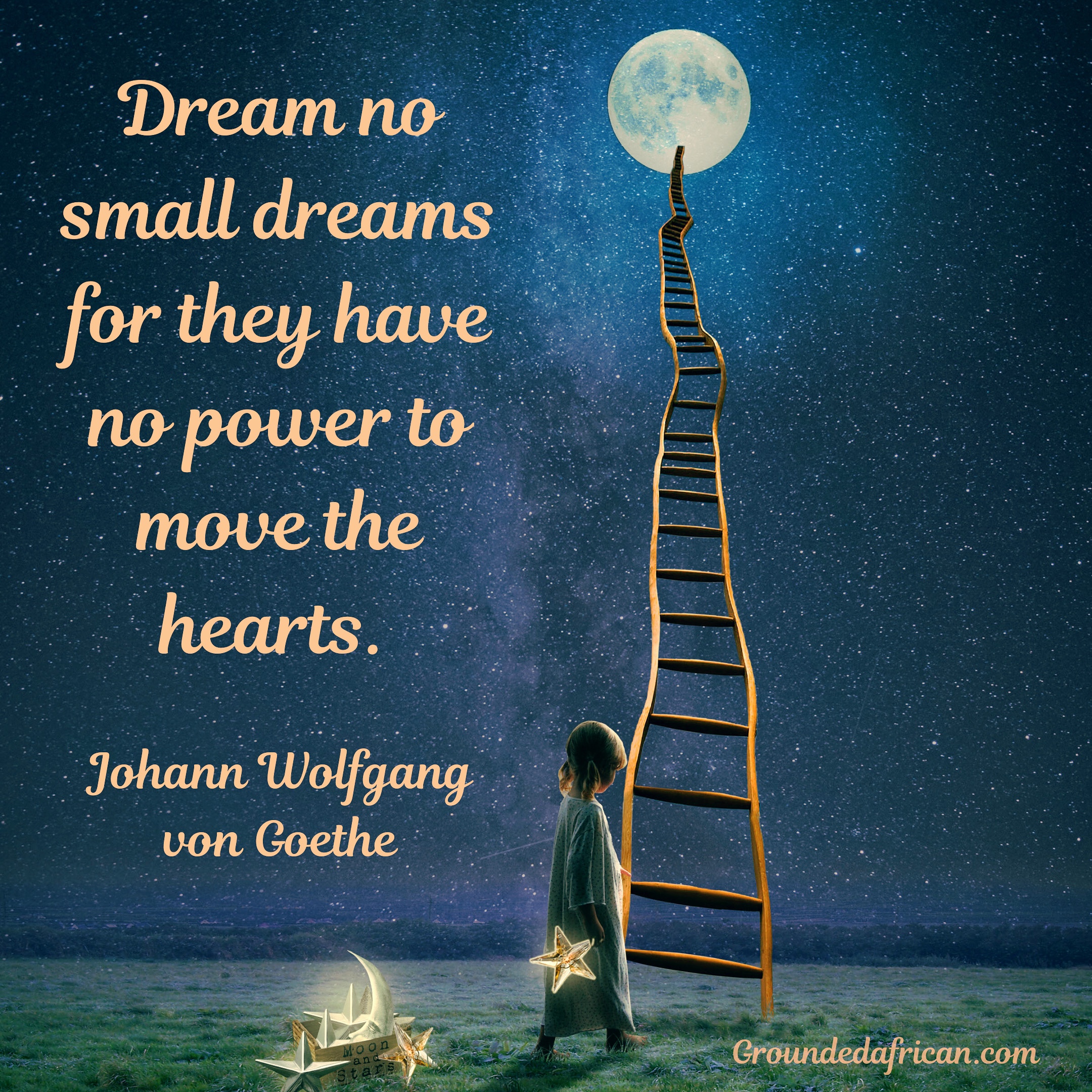 Child walking to stairs to the moon. Stars on the floor